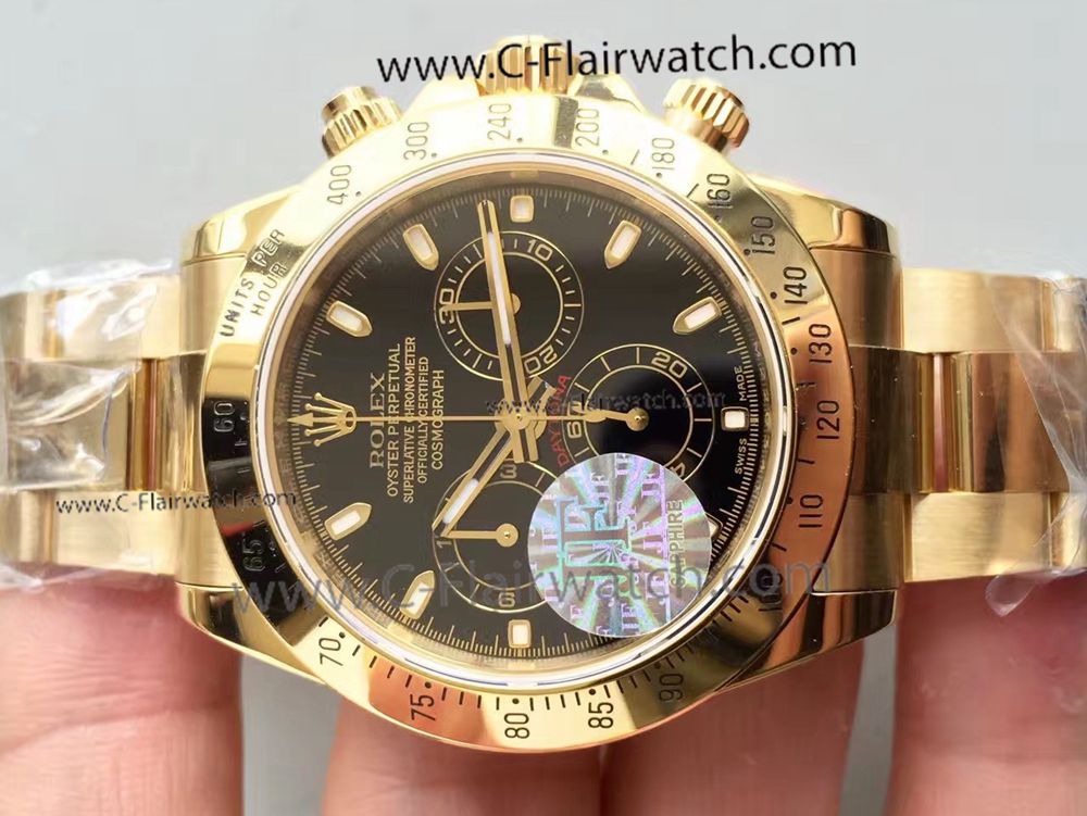 Swiss Rolex Daytona Valjoux 7750 JF Factory Watch All Gold Black